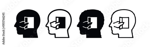 Pushing Open the Mind Door Icon Set. Concept of breaking barriers, new ideas, and exploring mental landscapes.