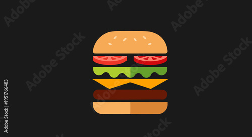 Delicious Burger Illustration with Fresh Ingredients on a Dark Background