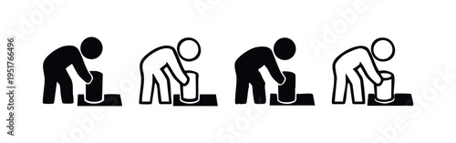 Person working with pot or container icon set. Symbol of gardening, crafting, or cooking.