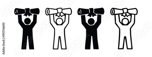 Graduate Holding Diploma Scroll Icons