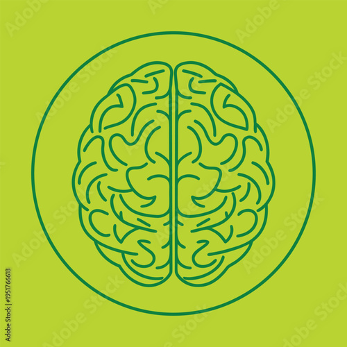 Green brain in a circle on bright green background