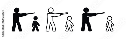 Adult and child figures pointing or directing forward icon set, symbolizing guidance and instruction.