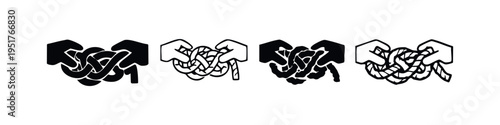 Hand Holding Intricate Knot Icon Set. Complex Thought Process Symbol. Abstract Problem Concept Vector.