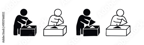 Voting and Election Icon Set. Person Putting Ballot in Box. Democratic Process Symbol Vector Collection.