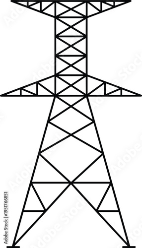 High Voltage Electric Transmission Tower Line Art, Power Pylon Vector Illustration, Industrial Energy Infrastructure Graphic, Electrical Grid System Design Element