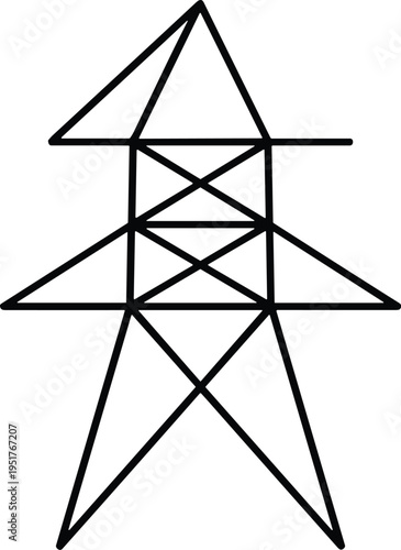 High voltage electric transmission tower line icon, power grid utility pylon infrastructure engineering, energy supply industrial flat vector illustration silhouette.