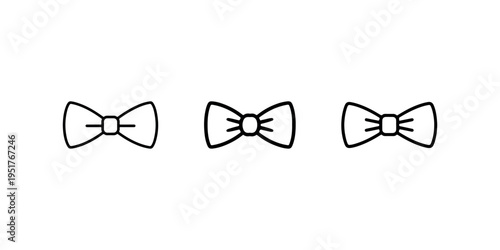 Three line art bow ties set against plain white background illustration in simple minimalist graphic vector illustration for clip art use