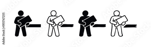 Person painting wall with roller icon set