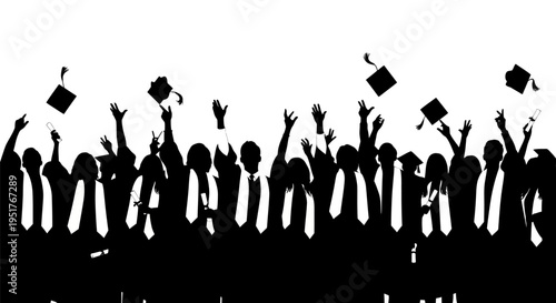 Graduates celebrate commencement with caps.