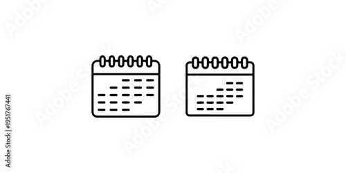 Calendar icon set collection of vector outline illustrations representing schedule management date tracking organizer tools with spiral binding design
