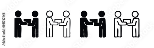 People Giving or Receiving a Package Icon Set - Delivery and Transaction Symbols