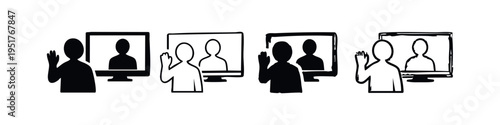 Online Voting and Virtual Meeting Icons. Remote Participation and Hand Raising for Digital Conferences.