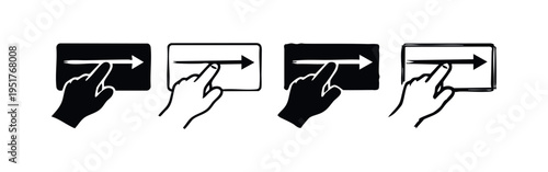 Hand Swiping Right Gesture Icon Set. Touch screen navigation and interactive interface symbol.