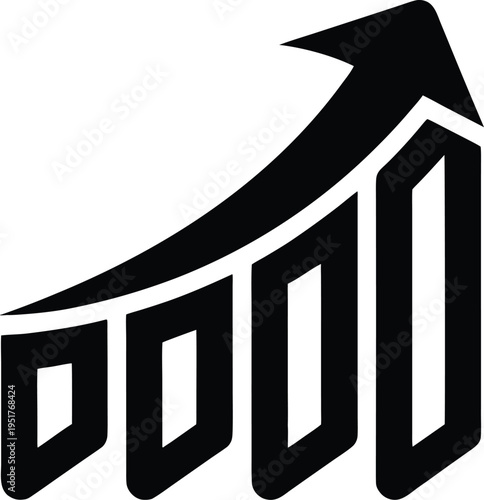 A minimalist black and white graphic icon representing steady business growth and upward progress