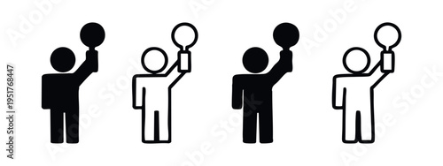 Person holding lightbulb idea icons set. Vector illustration of creativity and innovation symbols.