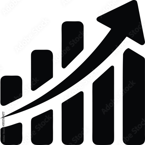 A black and white graphic icon showing a bar chart with an upward trend arrow signifying growth