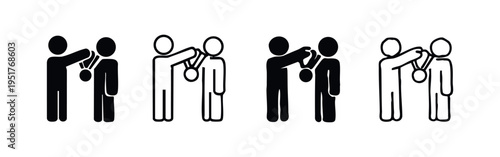 Awarding Medal Recognition Ceremony Icon Set. Success and Achievement Symbol Vector. Winner and Honor Celebration.