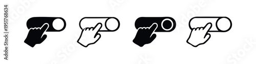 Hand Pressing Button Icon Set - Toggle Switch and User Interface Control Vector Symbols, On/Off Function