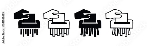 Paper Shredder Icon Set with Hand Feeding Document - Data Protection and Confidential Information Destruction Symbols