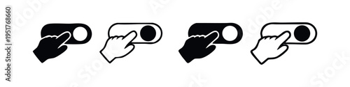 Hand Toggling Switch On Icon Set - Power Button and User Interface Control Vector Symbols for Activation