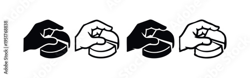 Hand Holding Pie Chart with Slice Separated Icon Set. Data Analysis and Segmentation Symbol, Flat Vector
