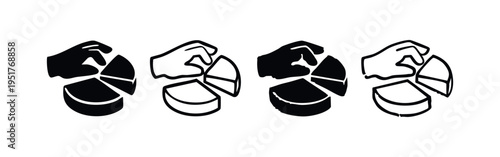 Hand Separating Pie Chart Slices Icon Set. Data Breakdown, Allocation, and Market Share Symbol, Flat Vector