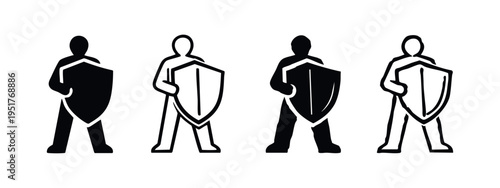Person Holding a Shield Icon Set: Protection, Security, and Defense Symbols