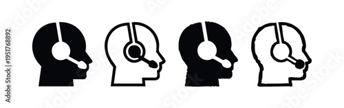 Customer Service Headset Icon Set: Call Center Support and Communication Symbols