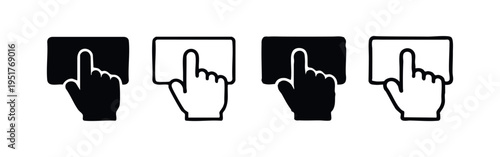 Hand Touching Screen Interface Icons Set. Tap Gesture on Digital Display Symbols, Touchpad Interaction Vector for UI/UX