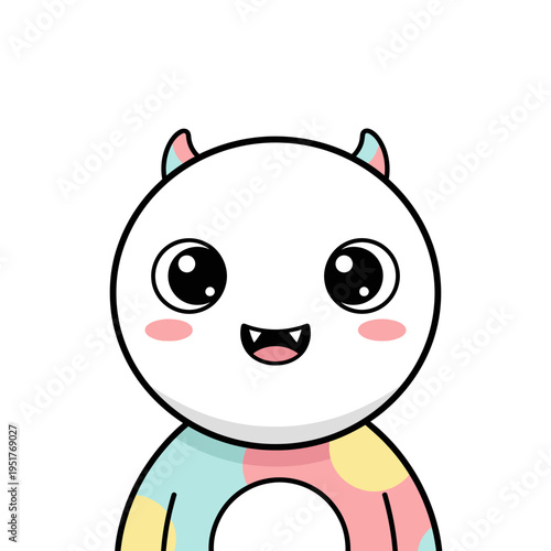 Cute Kawaii Monster Character with Big Eyes and Pastel Colors