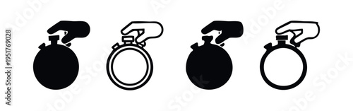 Hand Pressing Stopwatch Button Icons. Starting Timer Control Symbols, Race Time Measurement Vector Set, Digital Stop Clock