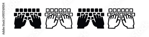 Hands Typing on Keyboard Icons Set. Data Entry and Computer Work Symbols, Keyboard Input Vector for Business and Education