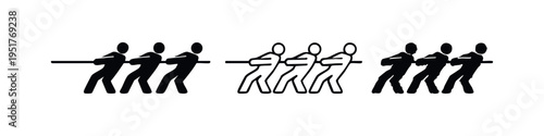 Tug of War Icons Set - Competition and Teamwork Symbol