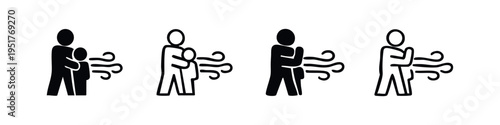 People Embracing with Emitting Lines Icon Set - Comfort, Support or Contagion Vector Symbols