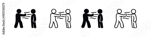 Social Distancing or Pushing Away People Icon Set - Conflict and Separation Vector Symbols