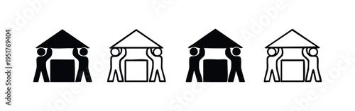 Teamwork Building a House Roof Icon Set