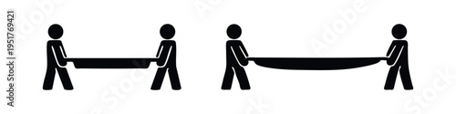 Two People Carrying a Stretcher or Board Icon Set