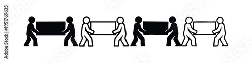Two people collaboratively carrying a rectangular object icon set.