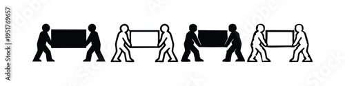 Two people working together to carry a rectangular load icon set.