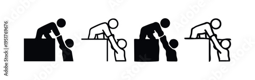 Person helping another climb up from a lower level icon set.