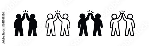People High-Fiving Icons - Teamwork, Success, and Celebration Symbols