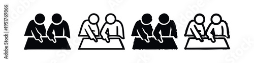 People at a Table Icons - Meeting, Discussion, and Collaboration Concept