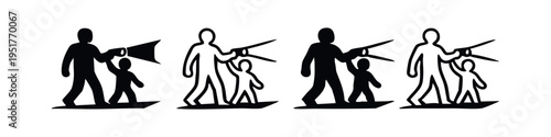 Adult and child with flashlight icon set. Representing guidance, safety, and exploration.
