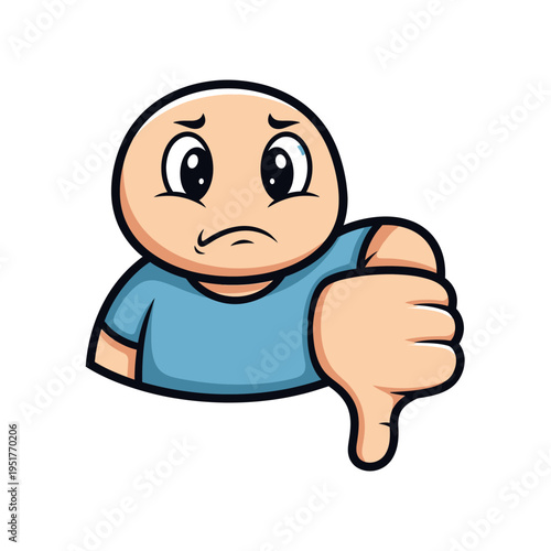Sad Cartoon Character Giving Thumbs Down Gesture