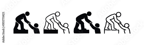 Assistance and Uplift Icon Set Depicting People Helping Each Other to Rise and Overcome
