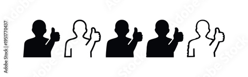 Positive Feedback and Approval Icon Set with Multiple Thumbs Up Gestures