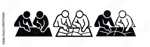 Board Game Players Icons Set, Strategy and Planning Game Symbols, People Playing Tabletop Game Pictograms