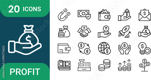 Collection of 20 profit icons featuring a prominent silhouette
