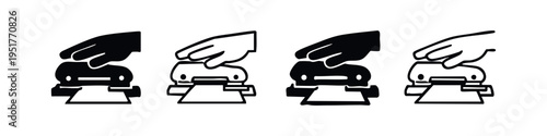Hand Using Document Shredder Icons, Paper Shredding Symbol Set for Security and Privacy