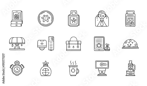 Traditional Chinese Culture Icons Set Featuring Medicine, Tea, Herbal Remedies, Shop, Apothecary and Cultural Symbols in Minimal Outline Vector Style